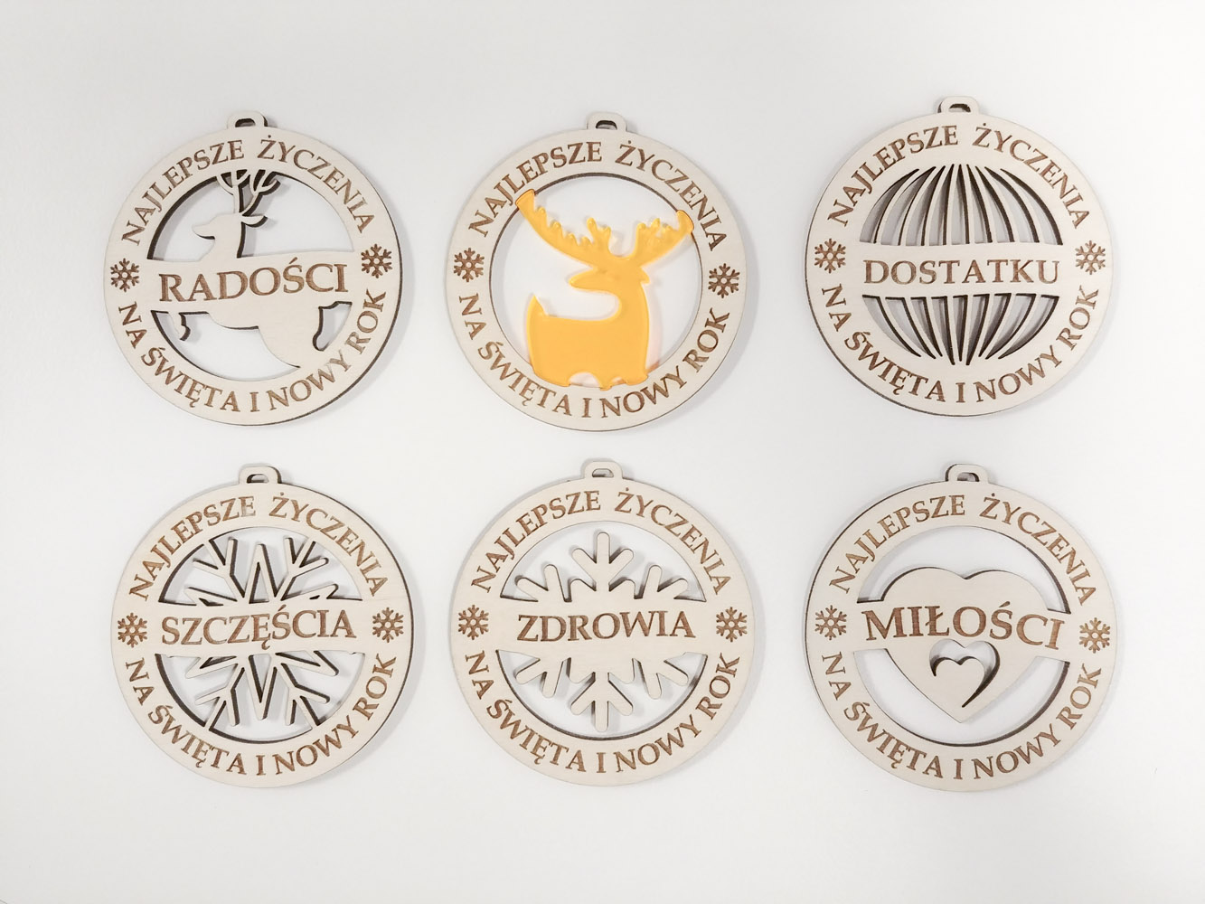 Ozdoby świąteczne, bombki, medale ze sklejki