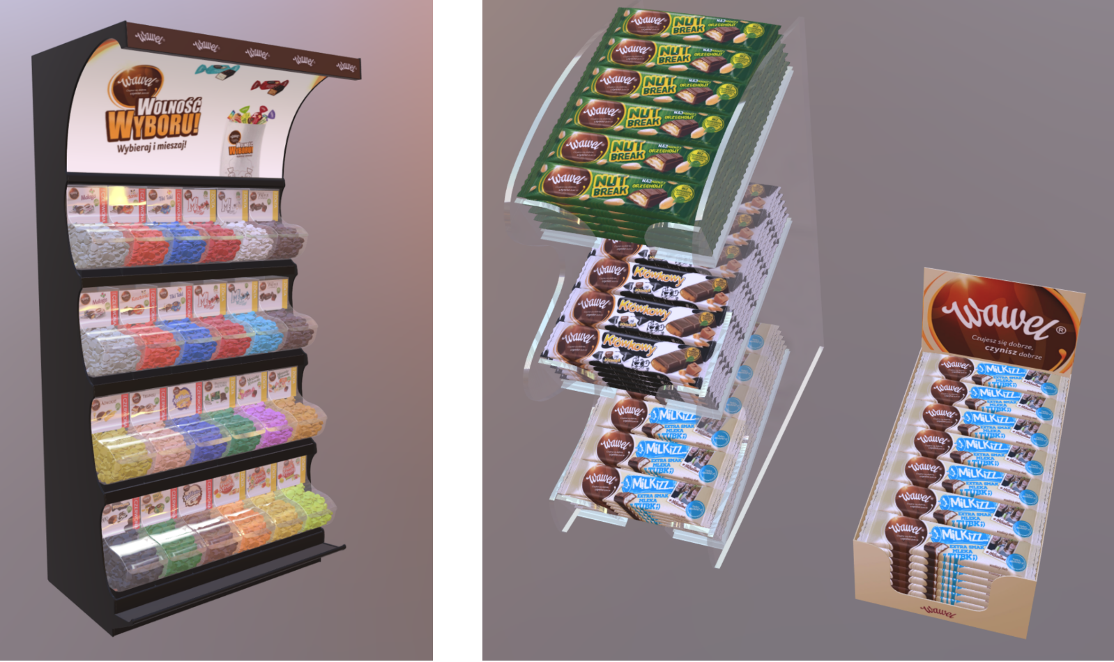 [3D MODEL] Ekspozytory ze słodyczami marki WAWEL